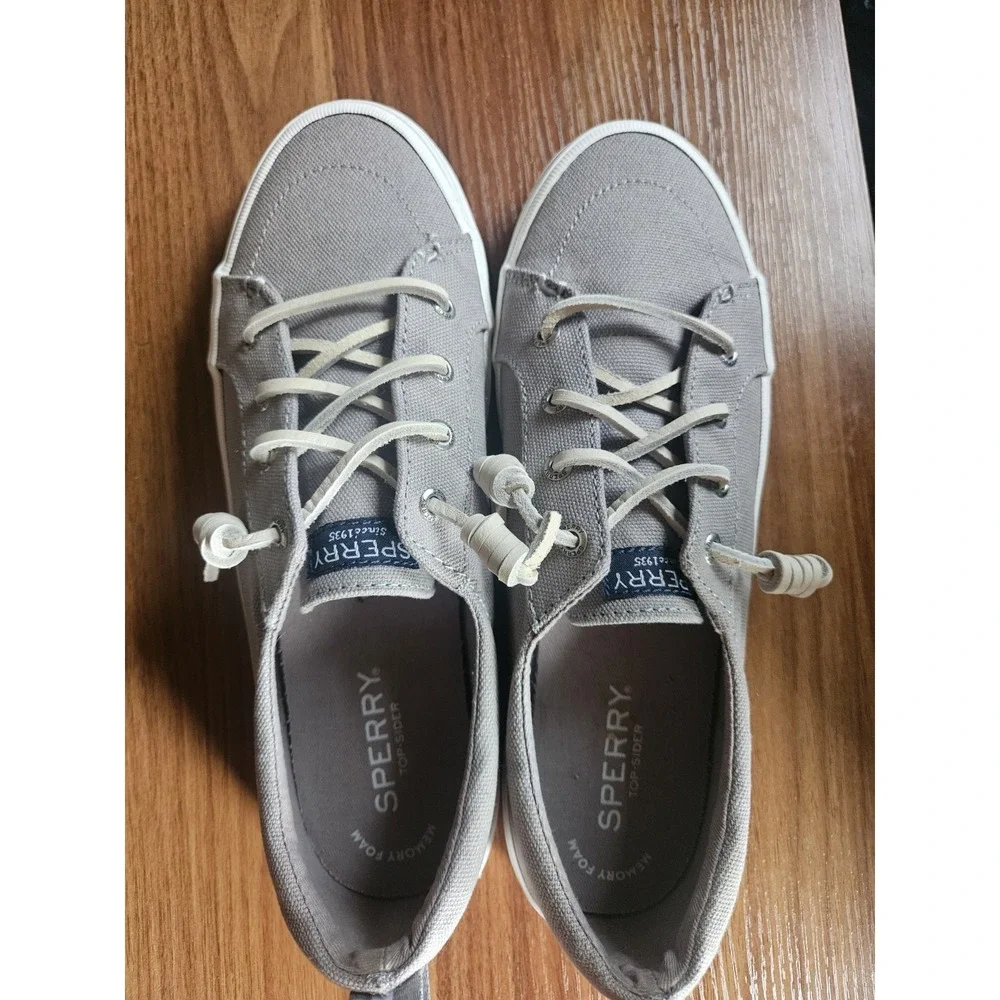 Sperry Crest Vibe Womens Gray Canvas‎ Sneaker Boat Deck Shoes Size 8 EXC